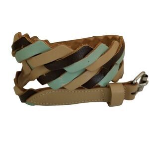 H&M Divided Belt, Green Tan Brown Diagonal Leather Belt, Size M